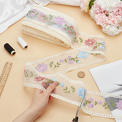 15ヤード 両面刺繍フラワーポリエステルレースリボン  衣服の装飾用  ベージュ  3-1/2インチ（88mm）&nbsp;OCOR-WH0045-37