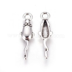 チベット風亜鉛合金チャーム  マウス  アンティークシルバー  21.5x6x2mm  穴：2mm&nbsp;PALLOY-F248-013AS