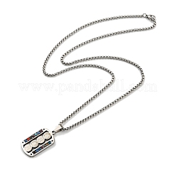 201 Stainless Steel Colorful Rhinestone Rectangle with Saint Benedict Medal Pendant Necklaces&nbsp;NJEW-G115-03P