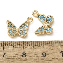 合成ターコイズペンダント  真鍮の蝶のチャーム  ニッケルフリー  18KGP本金メッキ  11.5x13.5x2.5mm  穴：1.4mm&nbsp;GG-CBAE681-07G
