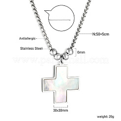 304 Stainless Steel Natural White Shell Religion Cross Pendant Box Chain Necklaces&nbsp;WG48ADF-01