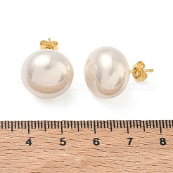 真鍮とABS樹脂製のイミテーションパールスタッドピアス（女性用）  ラウンド  長持ちメッキ  ラックめっき  鉛フリー＆カドミウムフリー  ゴールドカラー  リネン  15.5mm&nbsp;PL-CBA760A-14C-G02