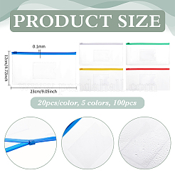 100個 5色 a6 PVC 文房具収納ポケット  プラスチック製のジッパー付きファイルバッグ  ファイル封筒ポーチ  長方形  ミックスカラー  230x120x0.1mm  20個/カラー&nbsp;ABAG-PH0001-82