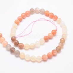 丸い天然マルチムーンストーン＆サンストーンビーズ連売り  グレードAA  8mm  穴：1mm  約51個/連  15.74インチ&nbsp;G-L425-26-8mm