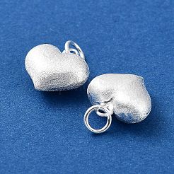 925スターリングシルバーペンダント  丸カン付き  ハートチャーム  銀  12.5x12x6mm  穴：3.4mm&nbsp;STER-A043-03B-S