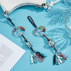 2Pcs Natural & Synthetic Gemstone Tree of Life Pendant Decorations&nbsp;HJEW-UN00077
