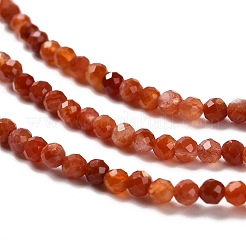 天然南赤瑪瑙ビーズ連売り  多面カット  ラウンド  3~3.2x3mm  穴：0.60mm  約128個/連  14.96