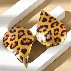 Leopard Print Alloy Dangle Stud Earrings&nbsp;EJEW-K304-01E-G