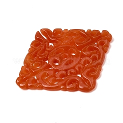 天然ミャンマー翡翠染色コネクターチャーム  彫刻された菱形のリンク  レッド  34~34.5x31~31.5x2mm  穴：1~1.2mm&nbsp;G-Z162-18A