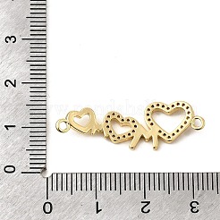 Heart Brass Micro Pave Clear Cubic Zirconia Connector Charmss&nbsp;KK-CJC0013-14B-G-RS
