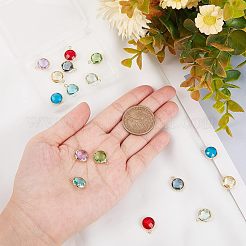 真鍮ガラスチャーム16色8個  ゴールドカラー  長持ちメッキ  多面カットフラットラウンド  ミックスカラー  13.5x11x5mm  穴：1.4mm  2個/カラー&nbsp;KK-FH0003-35