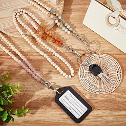 3Pcs 3 Style Natural Rose Quartz/Flower Amazonite/Red Aventurine & Wood Beaded Name Card Holder&nbsp;HJEW-SC0001-27
