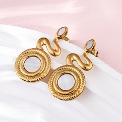 304 Stainless Steel Natural White Shell Stud Earrings&nbsp;EJEW-Z103-03G-02