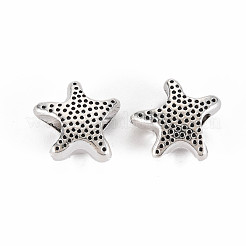 チベットのスタイル合金ヨーロッパのビーズラインストーンのセッティング  カドミウムフリー＆鉛フリー  ヒトデ  アンティークシルバー  0.6mmのラインストーンに適する  12.5x12.5x6mm  穴：4.5mm  約640個/1000g&nbsp;TIBEB-N007-013