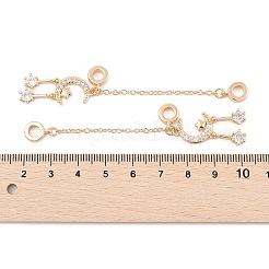 Rack Plating Moon & Star Brass Clear Cubic Zirconia European Safety Chains&nbsp;LS-KK-F879-24G