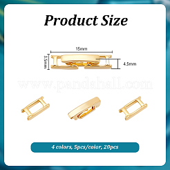 真鍮製折りたたみ留め具20色4個  長方形  ミックスカラー  15x3.5x4.5mm  5個/カラー&nbsp;KK-UN0003-10A