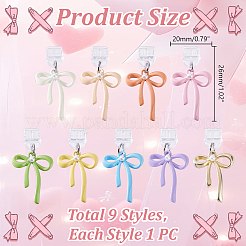 9 個のプラスチックモバイル防塵プラグ  合金ペンダント付き  蝶結び  ミックスカラー  38mm&nbsp;HJEW-HY00131