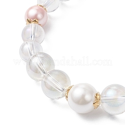 女性用ガラス＆シェルパールビーズストレッチブレスレット  透明  ビーズ：6~10mm  内径：2-3/8インチ（6.05cm）&nbsp;BJEW-JB12693-02