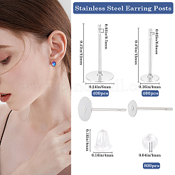 800Pcs 2 Styles  304 Stainless Steel Flat Round Blank Peg Stud Earring Findings&nbsp;FIND-BBC0003-52
