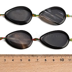 天然バンド /縞aビーズ連売り  染め＆加熱  ティアドロップ  ブラック  34.5~35.5x23~25x6.5~7.5mm  穴：2.5mm  約8個/連  13.39~13.58''（34~34.5センチメートル）&nbsp;GG-CBAE0EB-01B-02