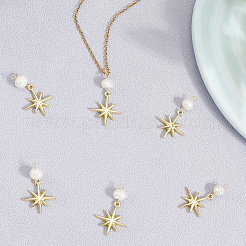 6Pcs Brass & Natural Pearl Star Pendants&nbsp;KK-BBC0019-33