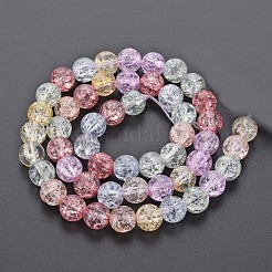 クラックガラスビーズ連売り  染め＆加熱  ラウンド  カラフル  8mm  穴：1.2mm  約50~51個/連  15.35インチ（39cm）&nbsp;GLAA-S192-B-008B
