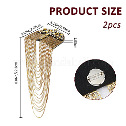 フェルト、ラインストーン、アイアンタッセルのエポレット2個  肩章  ブローチ付き  ゴールドカラー  305x100x10mm&nbsp;AJEW-FH0009-06