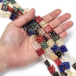 正方形のハンドメイドミッレフィオーリガラスビーズ  ミックスカラー  16x16x4mm  穴：1mm  約24個/連  14.9インチ&nbsp;LK-R004-46