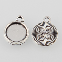 Tibetan Style Antique Silver Alloy Flat Round Pendant Cabochon Settings&nbsp;TIBEP-M022-26AS