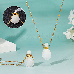 Natural Quartz Crystal Faceted Perfume Bottle Pendant 304 Stainless Steel Cable Chain Necklaces&nbsp;NJEW-WH0002-268E