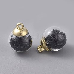 ガラスボールペンダント  星のグリッタースパンコールと金メッキのccbプラスチックカップヒートンキャップ  ラウンド  ブラック  20.5x15mm  穴：2.5mm&nbsp;GLAA-WH0015-26I