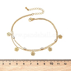 304 Stainless Steel Pave Clear Cubic Zirconia Charm 2-Strand Anklets for Women&nbsp;AJEW-K054-01B-G