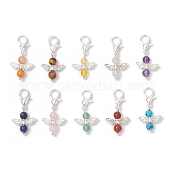 10個 10スタイル 天使 天然&合成混合宝石ペンダント装飾  合金製カニカン付き  銀  26mm  1個/スタイル&nbsp;HJEW-JM03143-01