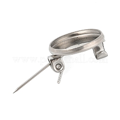 304ステンレススチールブローチカボションセッティング  フラットラウンド  ステンレス鋼色  13.5mm  トレイのサイズ：12mm&nbsp;STAS-E547-08A-P