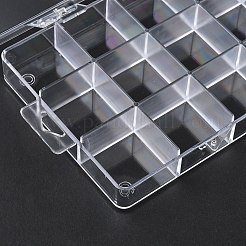 18グリッドプラスチックビーズ収納ボックス  長方形  透明  21.8x11.8x2.5cm&nbsp;CON-D015-01
