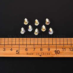 20個の透明スプレー塗装ガラスチャーム  ABカラーメッキ  ティアドロップ  シャンパンイエロー  9x6x6mm  穴：1mm&nbsp;GLAA-YW0001-03B