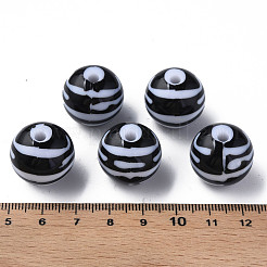 不透明な縞模様のアクリルビーズ  ラウンド  ブラック  19mm  穴：3mm  約112個/500g&nbsp;MACR-S373-27B-10