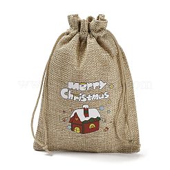Christmas Printed Burlap Packing Pouches Drawstring Bags&nbsp;ABAG-Q053-02B-08