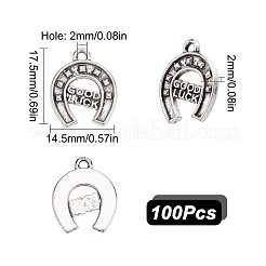 合金のチベット風チャーム  蹄鉄  カドミウムフリー＆鉛フリー  アンティークシルバー  17.5x14.5x2mm  穴：2mm  100個/箱&nbsp;TIBE-SC0004-54