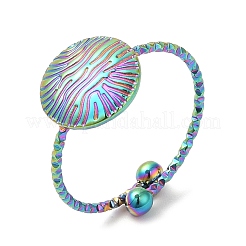 イオンプレーティング(IP) 304 ステンレススチール フラットラウンドオープンカフリング 女性用  虹色  内径：18mm&nbsp;RJEW-M149-14RC