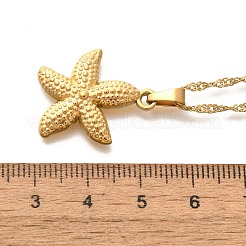 夏のビーチ 304 ステンレススチールペンダントロープチェーンネックレス 女性用  18KGP本金メッキ  ヒトデ  15.55インチ（39.5cm）  ペンダント：23.5x19mm。&nbsp;STAS-Z108-01G-01