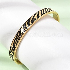 304 Stainless Steel Black Enamel Zebra Skin Print Hinged Cuff Bangles for Women&nbsp;SA-CBAC920-03G