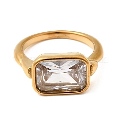 304 Stainless Steel Pave Single Cubic Zirconia Finger Rings for Women&nbsp;RJEW-K316-05G
