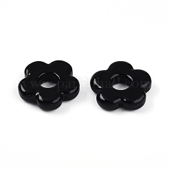 手作りランプワークビーズ  花  ブラック  15~16x16x3.5~4.5mm  穴：4.5~5mm&nbsp;LAMP-N024-39A