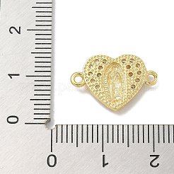 Rack Plating Brass Micro Pave Clear Cubic Zirconia Religion Heart Virgin Mary Connector Charms&nbsp;KK-L224-099G-05