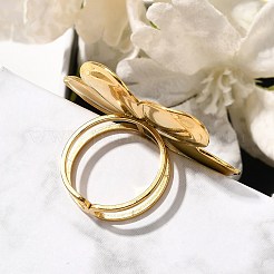 女性用フラワー 304 ステンレススチール オープンカフリング  ゴールドカラー  usサイズ6（16.5mm）  花：33.5x37.5mm&nbsp;LS-RJEW-R006-03G-02