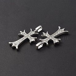 合金ラインストーンペンダント  カドミウムフリー＆鉛フリー  クロスチャーム  プラチナ  35x19.5x3.5mm  穴：5.5x3mm&nbsp;ALRI-O013-02P