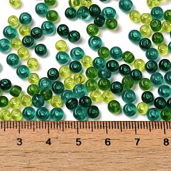 透明色のガラス製ラウンドシードビーズ6/0個  グリーン  グリーン  4x3x4mm  穴：1mm  約125個/10g&nbsp;X1-SEED-P006-02A-02