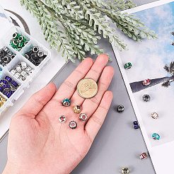 ガラスヨーロピアンビーズ  大穴ビーズ  シルバーカラーの真鍮のコアを持つ  ロンデル  ミックスカラー  10.5x7mm  穴：5mm  10色  15個/カラー  150個/箱&nbsp;GPDL-NB0001-07
