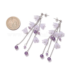 アクリルフラワータッセルスタッドピアス  天然アメジストと  プラチナ  プラム  89mm&nbsp;EJEW-TA00648-01